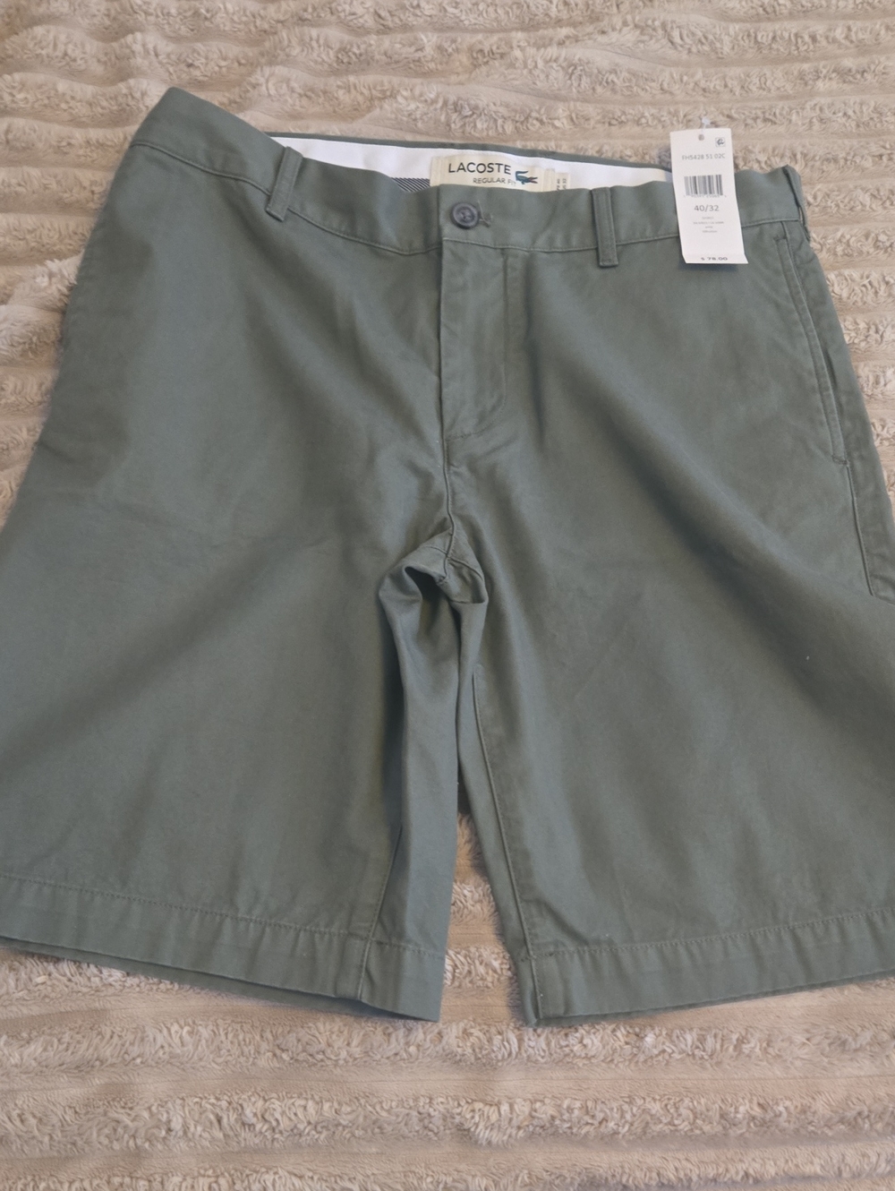 Lacoste Men's Olive Green Flat Front Chino Shorts